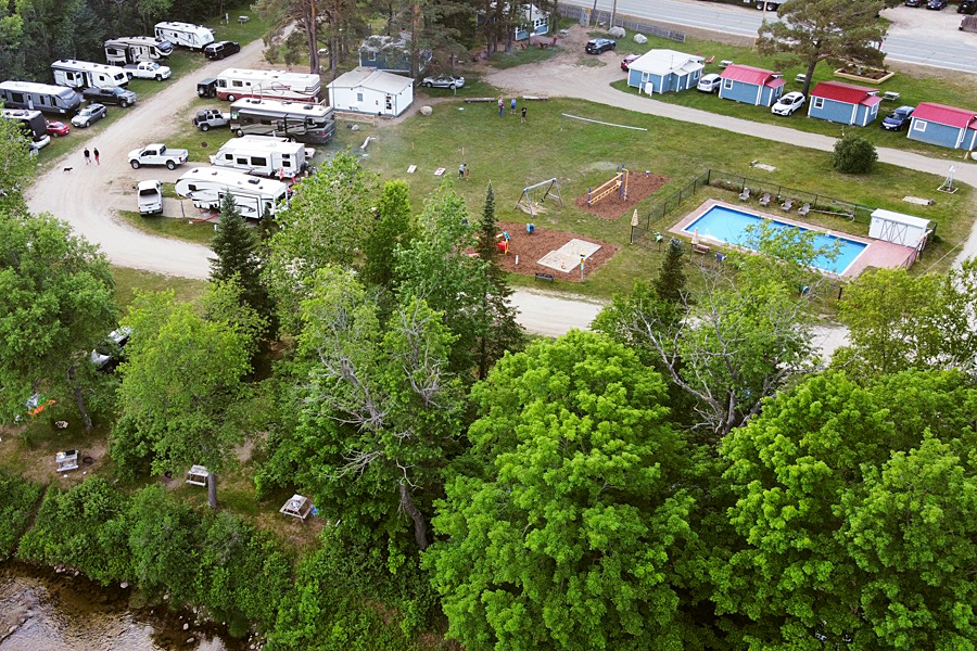 Aerial view of Along the River Campground & Cabins