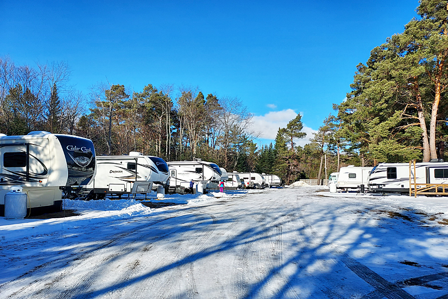 Campsites in Winter at Along the River Campground & Cabins