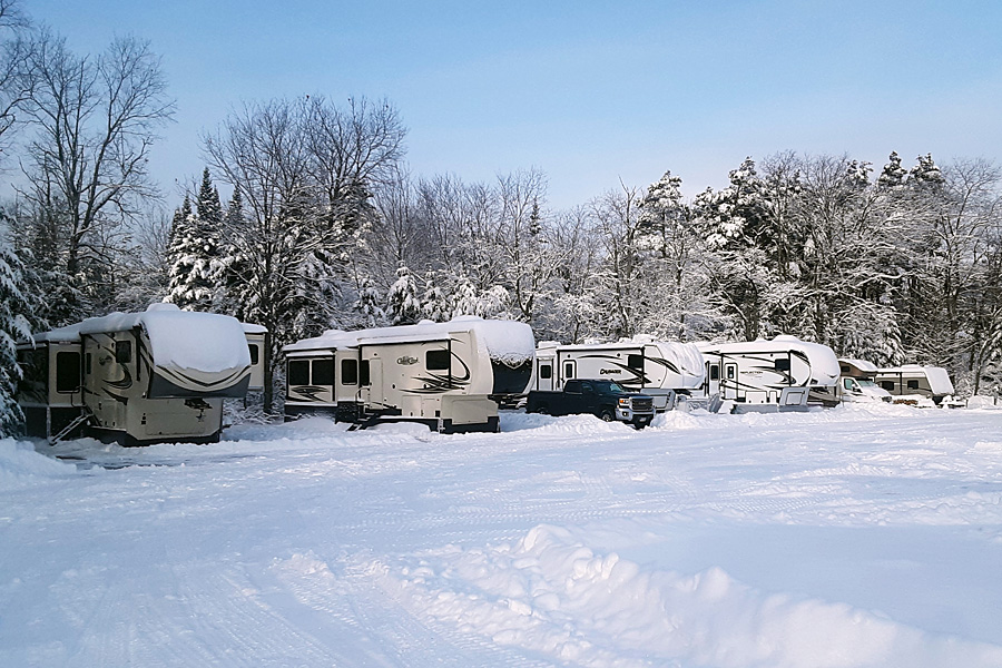 An early winter snowfall at Along the River Campground & Cabins