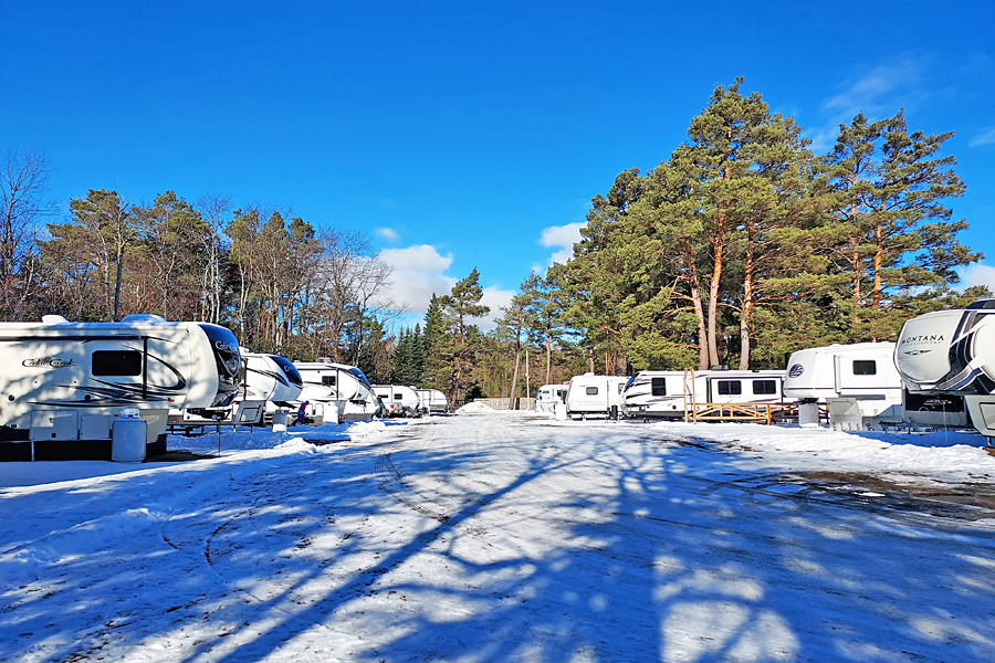 An early winter snowfall at Along the River Campground & Cabins