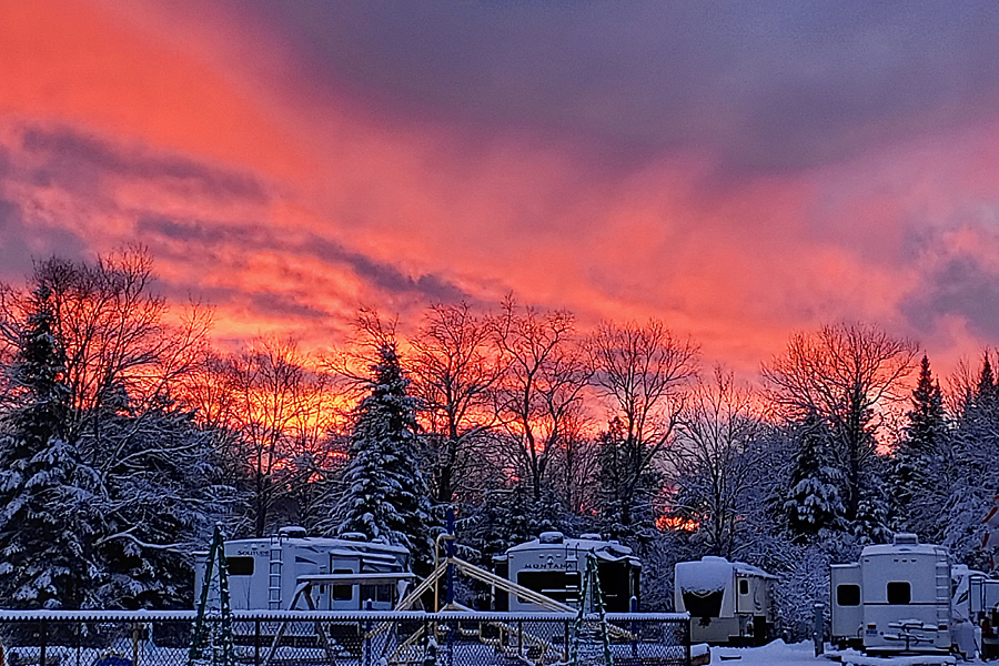 Winter Sunset at Along the River Campground & Cabins
